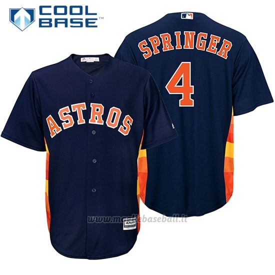Maglia Baseball Uomo Houston Astros 4 George Springer Bluofficial Giocatore Cool Base